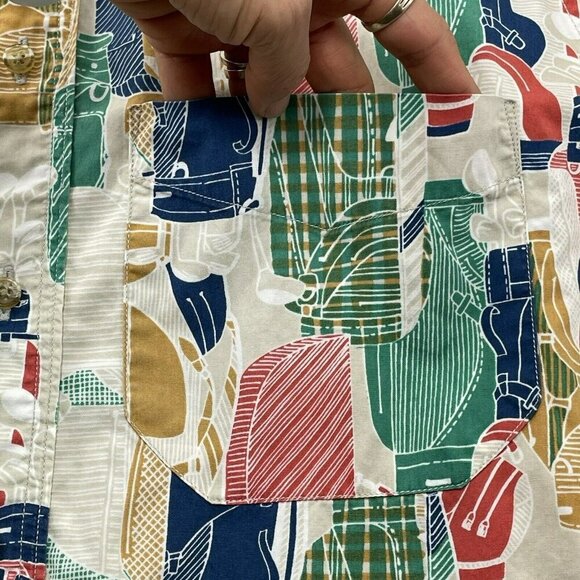 Creek Wood USA Button Shirt Golf Club Men Size M Golfer Retro Pattern Colorful - Picture 6 of 12